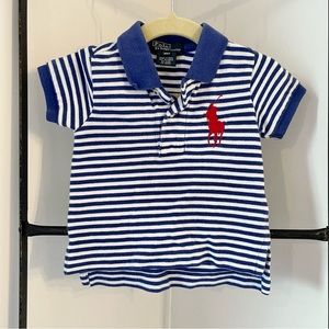 Blue & White Striped Polo 9 Months